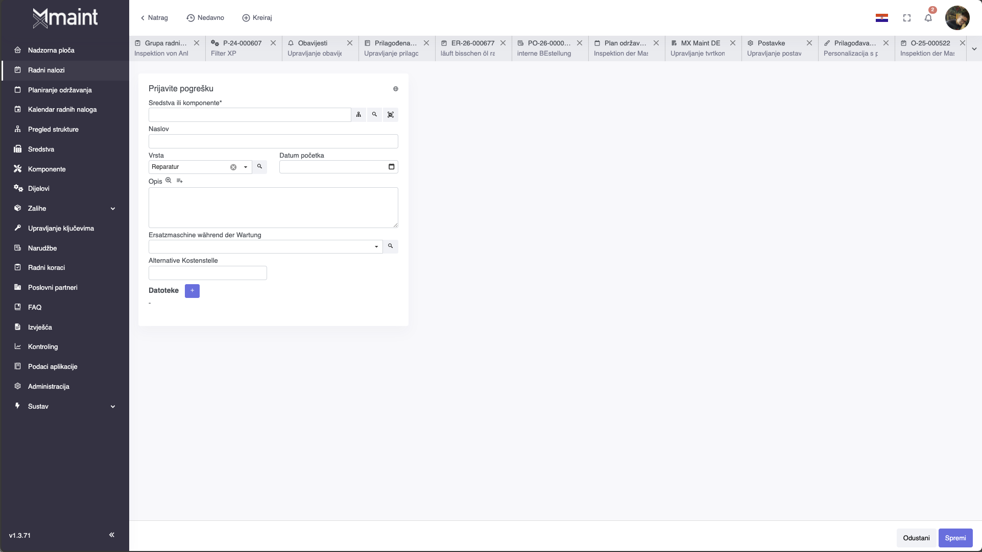 Prijave kvarova i zahtjevi